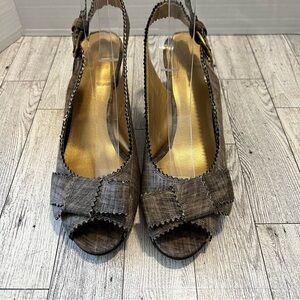 Stuart Weitzman Tweed SlingbackHeels Neutral Peep ToeQuiet Luxury Y2K 7.5N